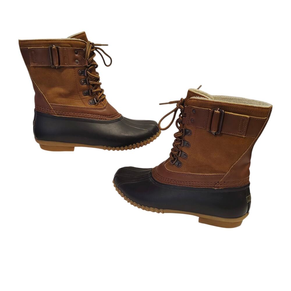 JBU Jambu Duck Boots Womens 7.5M Nova Scotia Lace Up Brown Faux Fur Rain Spring
